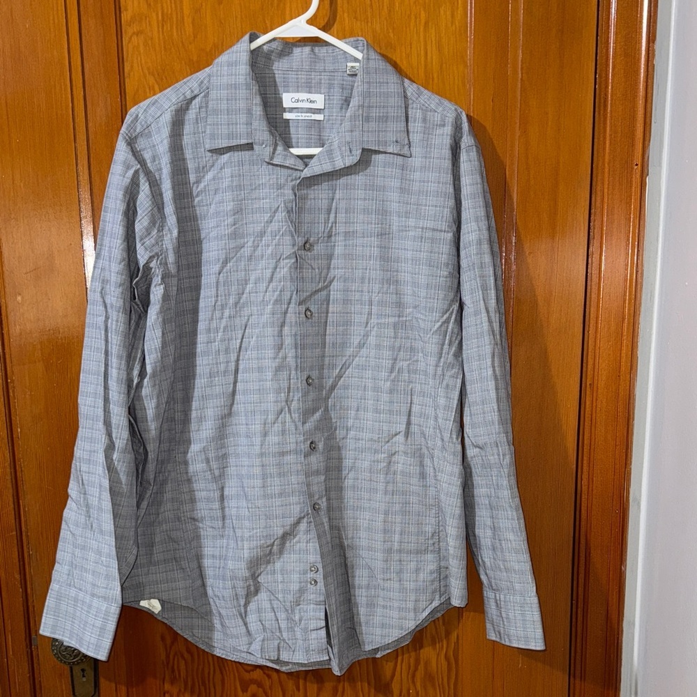 Calvin Klein Men's Blue Plaid Button Down Shirt